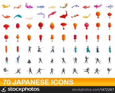 70 japanese icons set. Cartoon illustration of 70 japanese icons vector set isolated on white background. 70 japanese icons set, cartoon style
