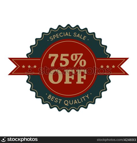 75 percent off, special sale vintage banner. Round symbol with ribbon on a white. 75 special sale vintage banner