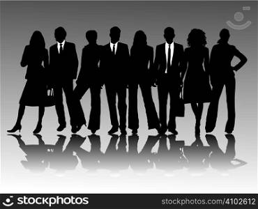 8 business people on a abstract grey background