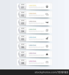 8 data infographics tab paper index template. Vector illustration abstract background. Can be used for workflow layout, business step, banner, web design.