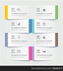 8 data infographics tab paper index template. Vector illustration abstract background.