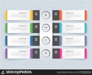 8 data infographics tab paper index template. Vector illustration abstract background. Can be used for workflow layout, business step, banner, web design.