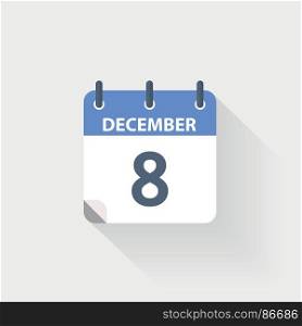 8 december calendar icon. 8 december calendar icon on grey background