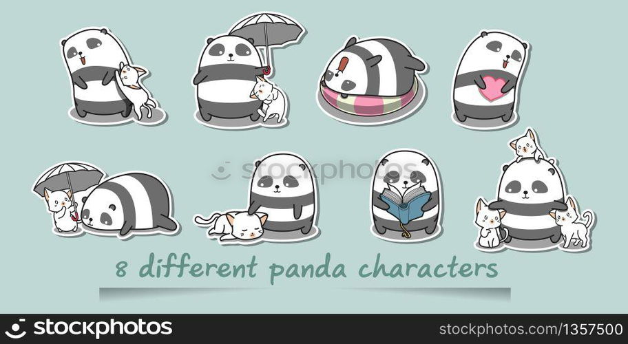 8 different panda characters.