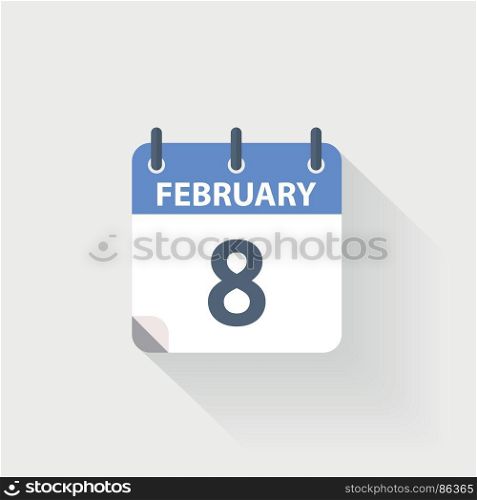 8 february calendar icon. 8 february calendar icon on grey background