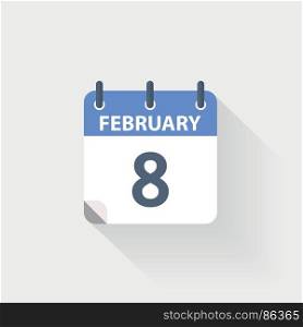 8 february calendar icon. 8 february calendar icon on grey background