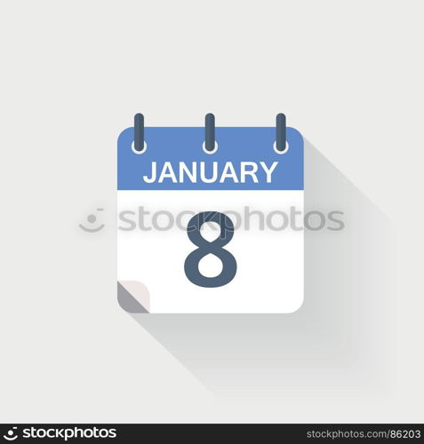 8 january calendar icon. 8 january calendar icon on grey background