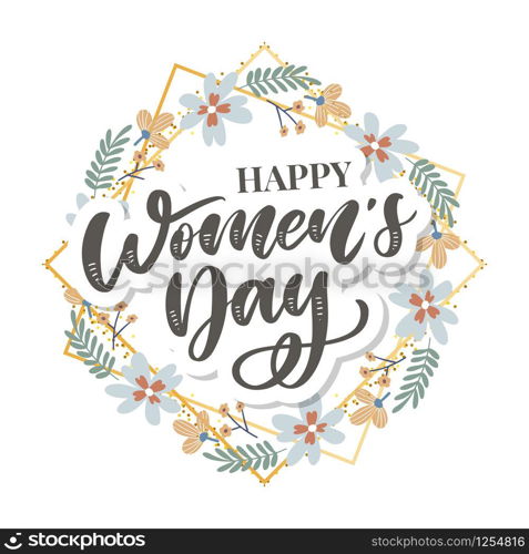 8 march. Happy Woman&rsquo;s Day Vector congratulation card with linear floral. 8 march. Happy Woman&rsquo;s Day Vector congratulation card with linear floral wreath