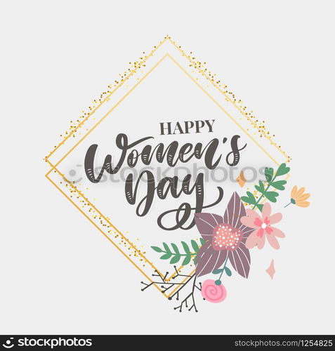 8 march. Happy Woman&rsquo;s Day Vector congratulation card with linear floral. 8 march. Happy Woman&rsquo;s Day Vector congratulation card with linear floral wreath