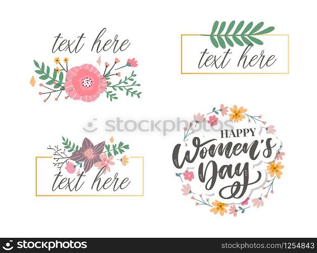 8 march. Happy Woman&rsquo;s Day Vector congratulation card with linear floral. 8 march. Happy Woman&rsquo;s Day Vector congratulation card with linear floral wreath