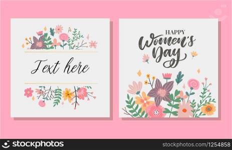 8 march. Happy Woman&rsquo;s Day Vector congratulation card with linear floral. 8 march. Happy Woman&rsquo;s Day Vector congratulation card with linear floral wreath