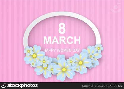8 March. Happy Women&rsquo;s Day. pink-white Paper cut Floral Greeting card.vector illustration