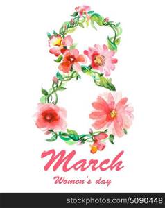 8 March holiday illustration. Watercolor International Happy Women’s Day - 8 March holiday illustration