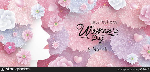 8 March International Women's day concept design of woman and flowers vector illustration