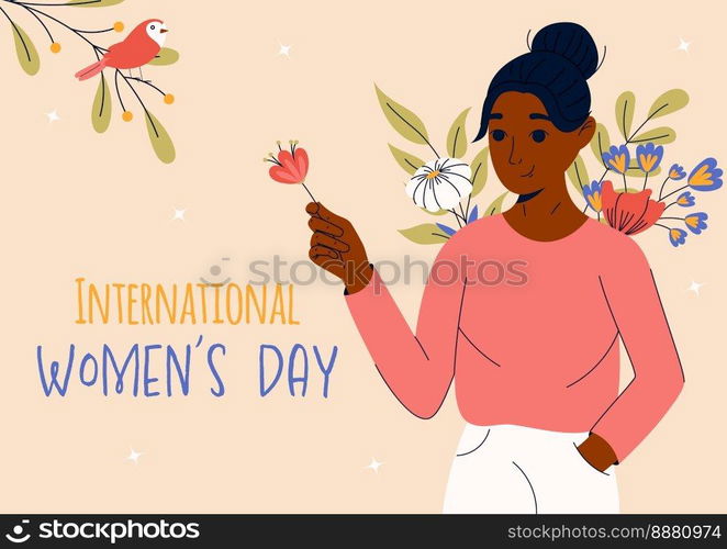 8 march, International Women&rsquo;s Day. Greeting card or postcard templates with young woman for card, poster, flyer. Girl power, feminism, sisterhood concept. 8 march, International Women&rsquo;s Day. Greeting card or postcard templates with young woman for card, poster, flyer. Girl power, feminism, sisterhood concept.