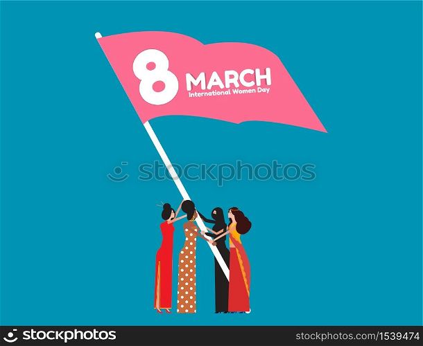 8 March International women,s day.Concept holiday vector illustration, Group of Women people, Decoration, Banner