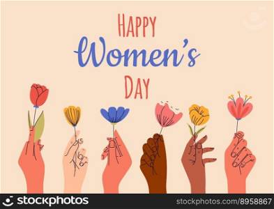 8 march, International Women’s Day. Hands holding bunches of blooming flowers. Greeting card or postcard templates for card, poster, flyer. Girl power, feminism, sisterhood concept. 8 march, International Women’s Day. Hands holding bunches of blooming flowers. Greeting card or postcard templates for card, poster, flyer. Girl power, feminism, sisterhood concept.