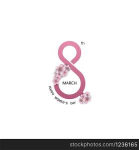 8 March sign and Abstract Pink Floral Greeting card.International Happy Women&rsquo;s Day.8th of March holiday background with Flowers.Trendy Design Template.Vector illustration.