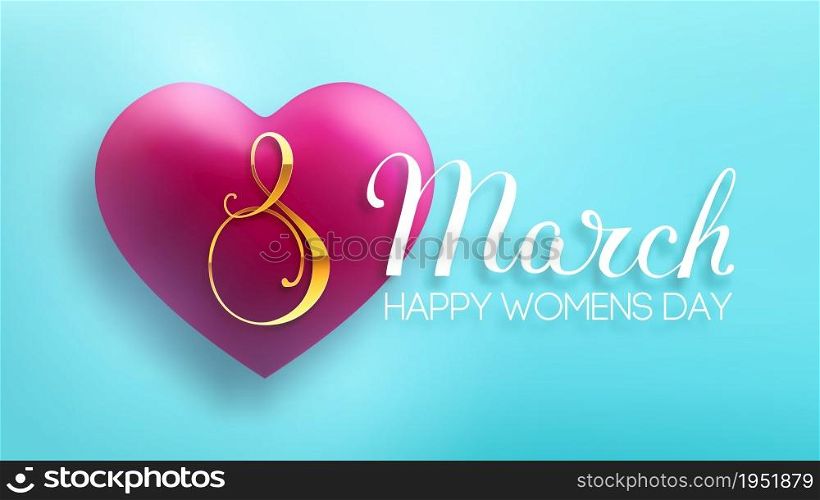 8 March women day vector heart. EPS 10 vector illustration. Red heart 3d vector women day.. 8 March women day vector heart on blue background. EPS 10 vector illustration. Red heart 3d vector for international women day.