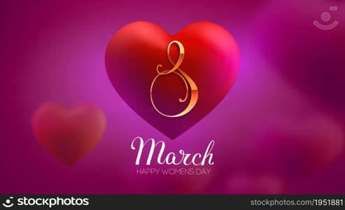 8 March women day vector heart. EPS 10 vector illustration. Red heart 3d vector women day.. 8 March women day vector heart on purple background. EPS 10 vector illustration. Red heart 3d vector for international women day.