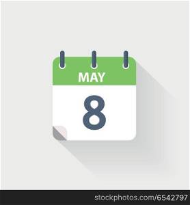 8 may calendar icon. 8 may calendar icon on grey background