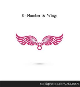 8-number sign & angel wings.Monogram wing logo.Classic emblem.Elegant alphabet letters and wings.Creative 8 March logo vector design with international women&rsquo;s day icon.Women&rsquo;s day symbol. Minimalistic design for international women&rsquo;s day concept.Vector illustration