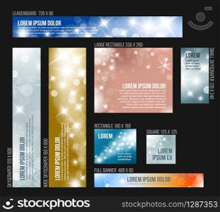 8 Standard size winter christmas banner templates with lights and snowflakes. 8 Standard size winter christmas banner templates