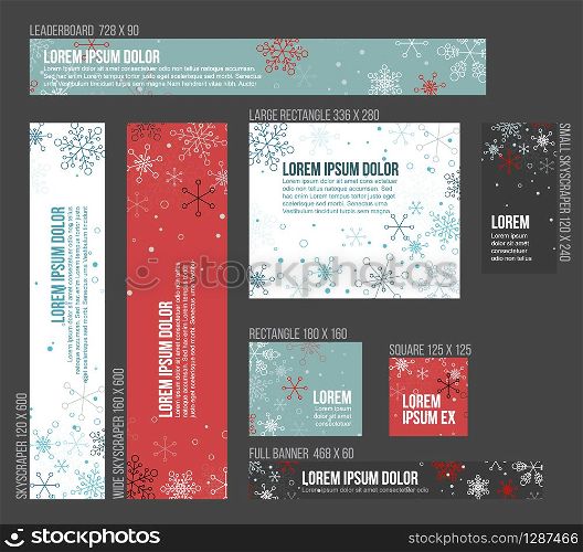 8 Standard size winter christmas banner templates with snowflakes. 8 Standard size winter christmas banner templates