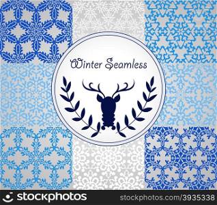 8 Vector Seamless Pattern with Snowflakes, fully editable eps 10 file with clipping masks and seamless pattern in swatch menu
