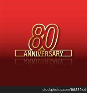 80 anniversary. Stylized gold lettering with reflection on a red gradient background. Vector illustration