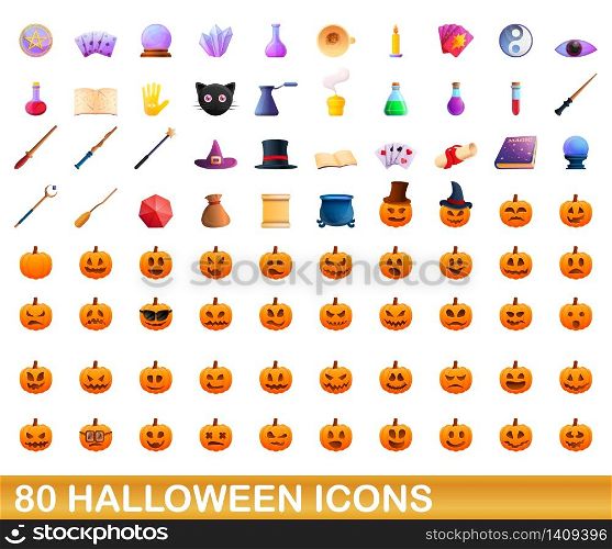 80 halloween icons set. Cartoon illustration of 80 halloween icons vector set isolated on white background. 80 halloween icons set, cartoon style
