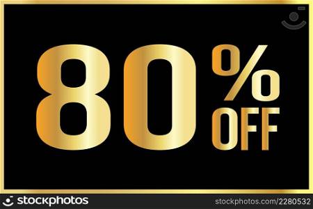 80% off. Golden numbers with black background. Luxury banner for shopping, print, web, sale 3d illustration