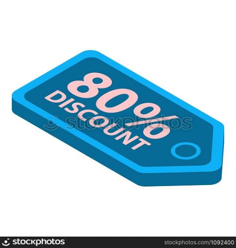 80 percent discount tag icon. Isometric of 80 percent discount tag vector icon for web design isolated on white background. 80 percent discount tag icon, isometric style