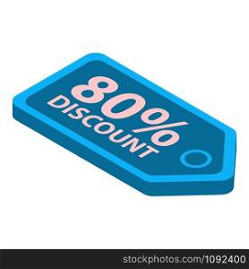 80 percent discount tag icon. Isometric of 80 percent discount tag vector icon for web design isolated on white background. 80 percent discount tag icon, isometric style