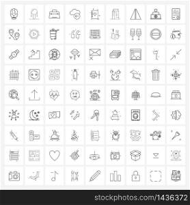 81 Interface Line Icon Set of modern symbols on heart, arrow back, bag, weather, cloud Vector Illustration