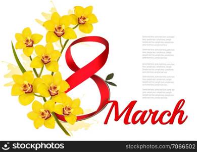 8th March illustration. Holiday yellow flowers background. Vector.