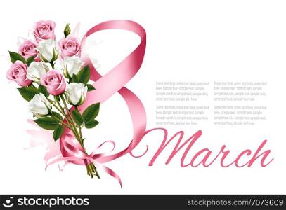8th March illustration with colorful roses. International Women&rsquo;s Day. Vector.