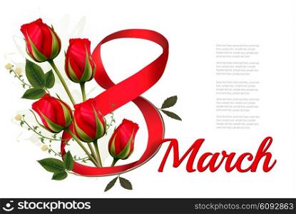 8th March illustration with red roses. International Women&rsquo;s Day. Vector.