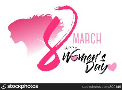 8th March illustration with women silhouette. International Women's Day. Vector.
