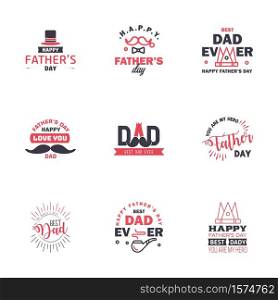 9 Black and Pink Happy Fathers Day Design Collection - A set of twelve brown colored vintage style Fathers Day Designs on light background Editable Vector Design Elements