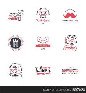 9 Black and Pink Happy Fathers Day Design Collection - A set of twelve brown colored vintage style Fathers Day Designs on light background Editable Vector Design Elements