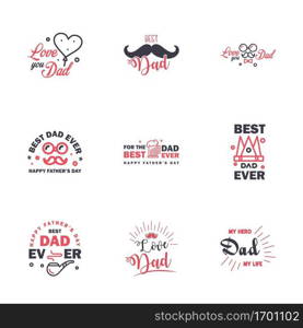 9 Black and Pink Happy Fathers Day Design Collection - A set of twelve brown colored vintage style Fathers Day Designs on light background Editable Vector Design Elements