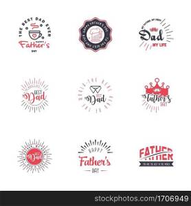 9 Black and Pink Set of Vector Happy fathers day. Typography Vintage Icons. Lettering for greeting cards. banners. t-shirt design. Fathers Day. Editable Vector Design Elements