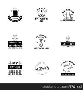 9 Black Happy Fathers Day Design Collection - A set of twelve brown colored vintage style Fathers Day Designs on light background  Editable Vector Design Elements