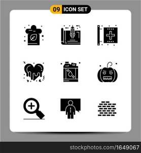 9 Black Icon Pack Glyph Symbols Signs for Responsive designs on white background. 9 Icons Set.. Creative Black Icon vector background