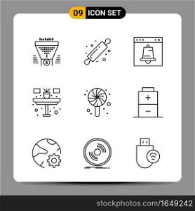 9 Black Icon Pack Outline Symbols Signs for Responsive designs on white background. 9 Icons Set.. Creative Black Icon vector background