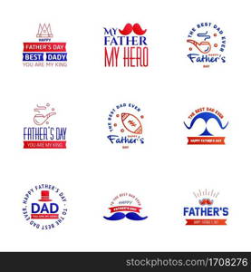 9 Blue and red Happy Fathers Day Design Collection - A set of twelve brown colored vintage style Fathers Day Designs on light background Editable Vector Design Elements