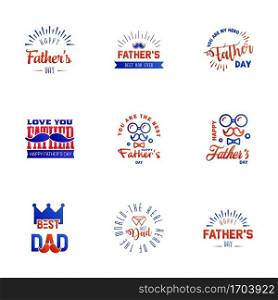 9 Blue and red Set of Vector Happy fathers day. Typography Vintage Icons. Lettering for greeting cards. banners. t-shirt design. Fathers Day. Editable Vector Design Elements