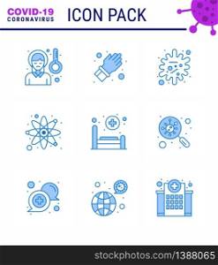 9 Blue Coronavirus Covid19 Icon pack such as bed, science, care, laboratory, infection viral coronavirus 2019-nov disease Vector Design Elements