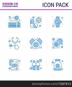 9 Blue Coronavirus disease and prevention vector icon healthcare, smart watch, medical, pulse, healthcare viral coronavirus 2019-nov disease Vector Design Elements